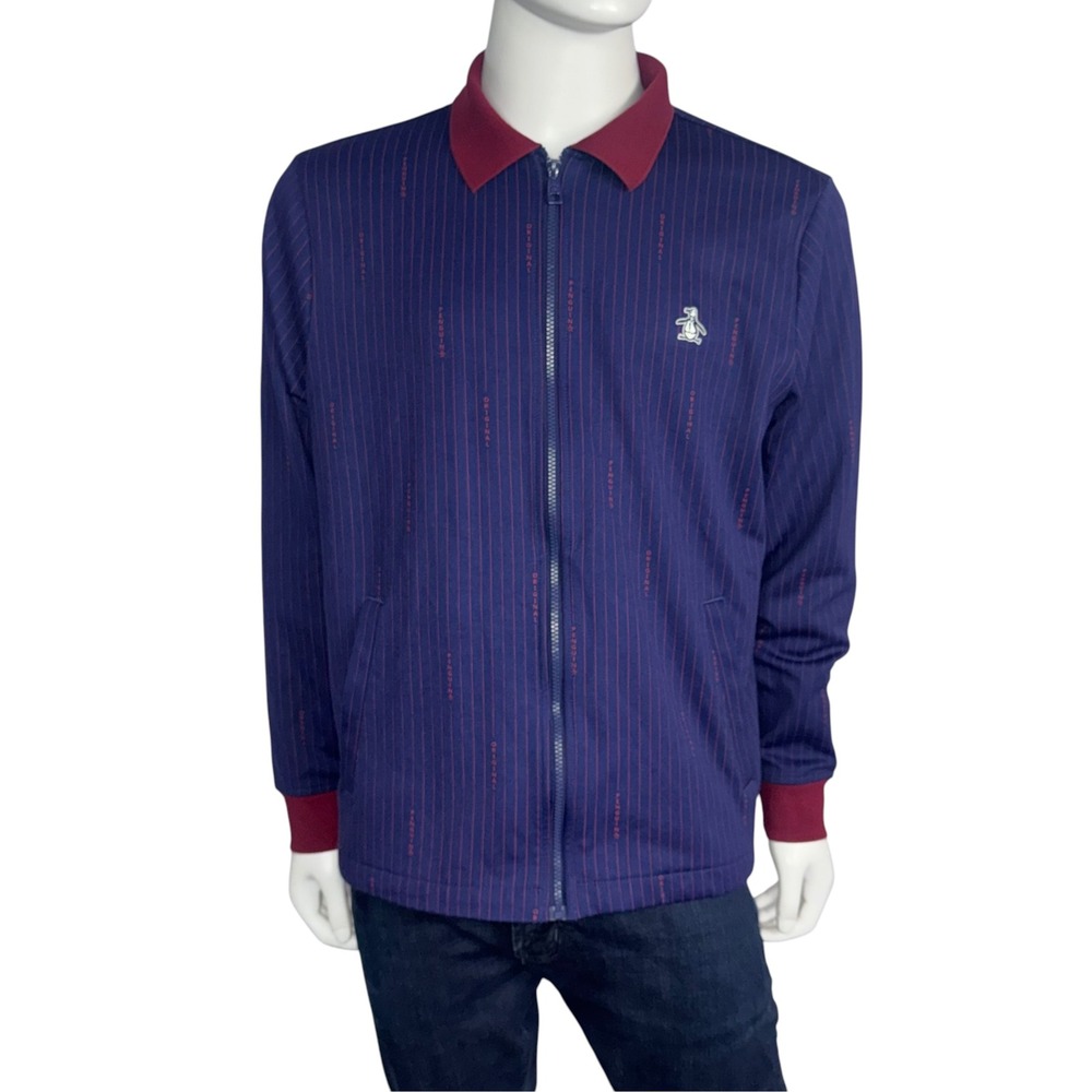 Original Penguin Munsingwear Mens XL Track Jacket Navy Blue Red Pinstripe Zip
